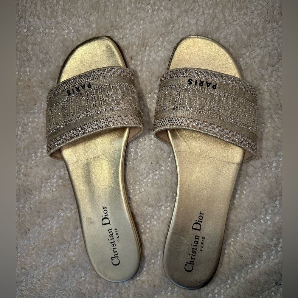 Authentic Dior Dway Slides in Gold size 38.5